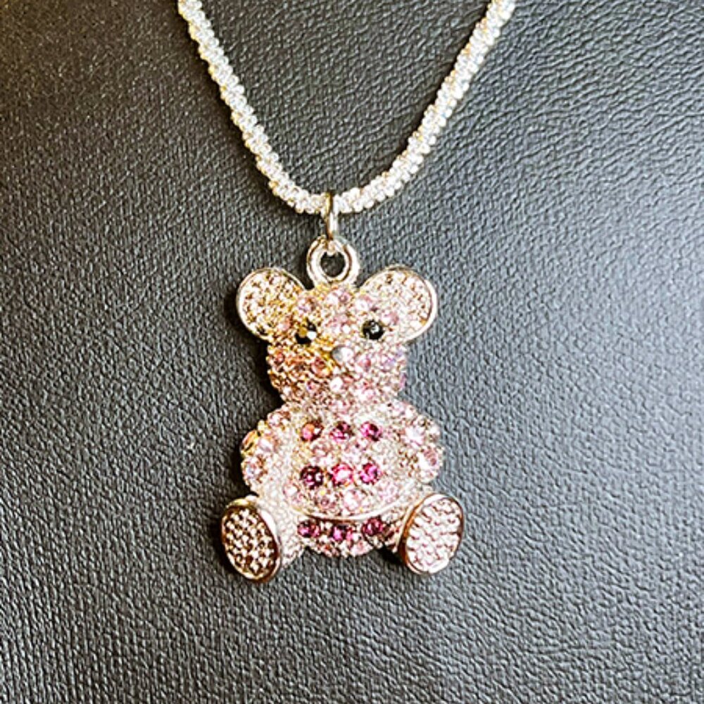 Silver-toned Teddy Bear Purple Crystal Charm Pendant | Necklace - NWOT - Picture 2 of 4